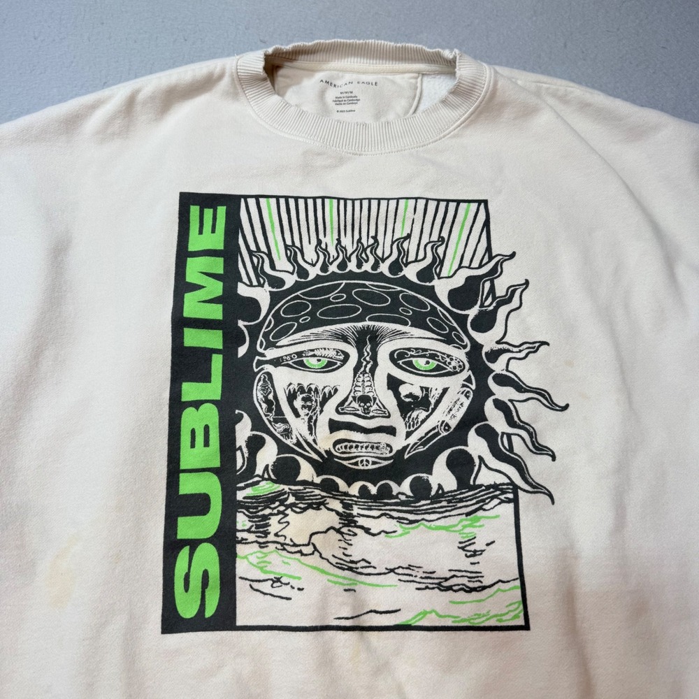 American Eagle Sublime‎ Sun Face Graphic Sweatshirt Cream M